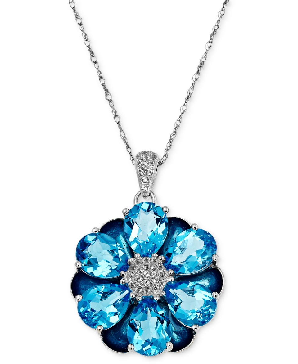 Sterling Silver Necklace, Blue Topaz Flower Pendant (13 1/2 ct. t.w