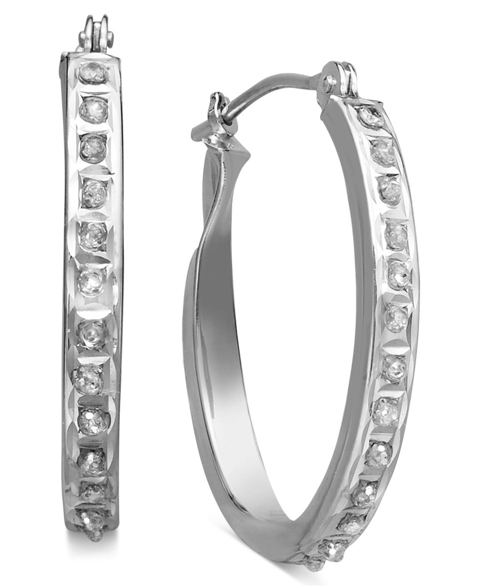 14k White Gold Earrings, Diamond Accent Oval Hoop Earrings   Earrings   Jewelry & Watches