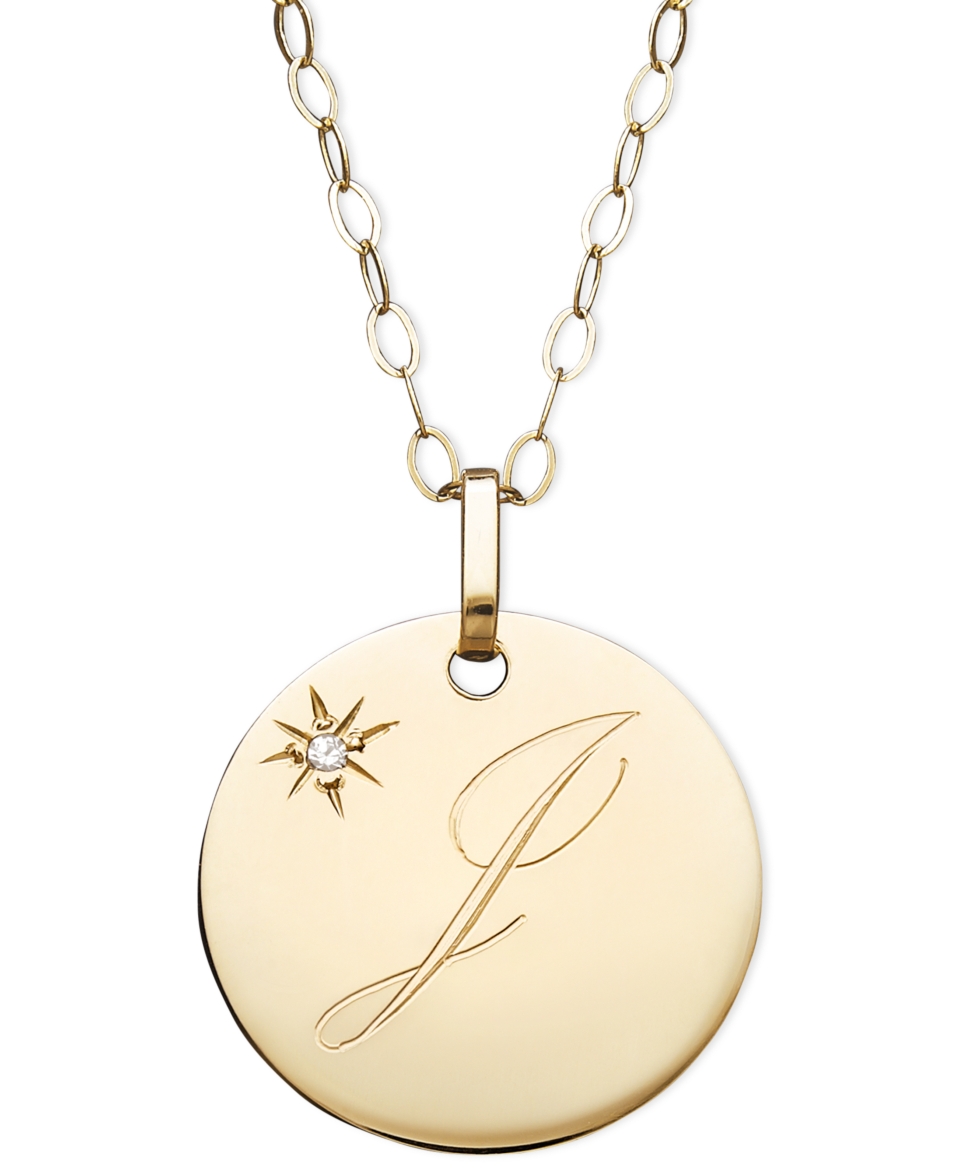 14k Gold Necklace, Diamond Accent Letter J Disc Pendant  