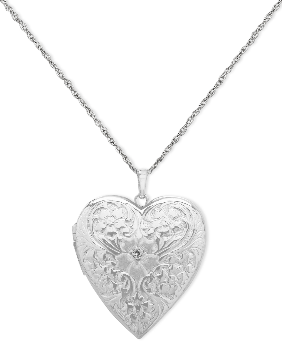 Sterling Silver Necklace, Engraved Heart Locket   FINE JEWELRY