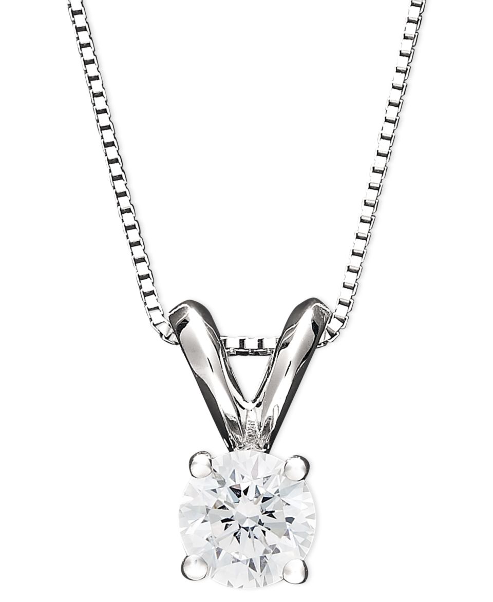 14k White Gold Necklace, Solitaire Diamond Pendant (1/3 1 ct. t.w.)   Necklaces   Jewelry & Watches