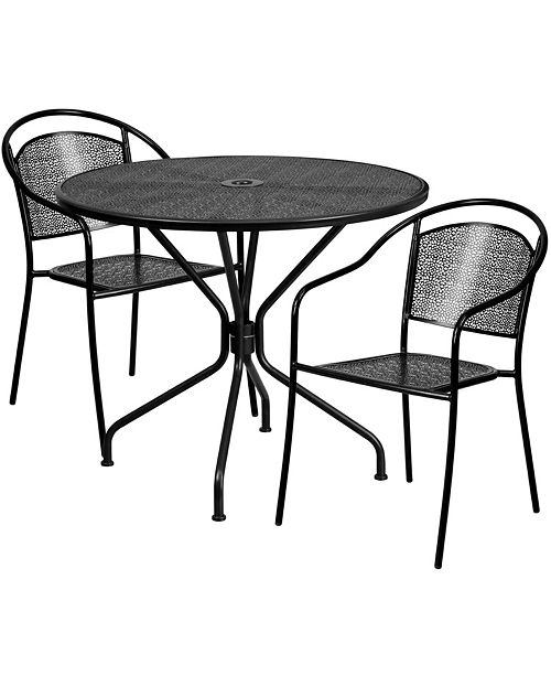 Flash Furniture 35 25 Round Black Indoor Outdoor Steel Patio Table Set With 2 Round Back Chairs Reviews Furniture Macy S