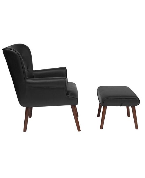 Flash Furniture Bayton Upholstered Wingback Chair With Ottoman In Black Leather Reviews Furniture Macy S