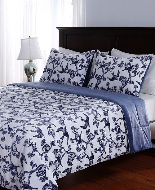 Berkshire Blanket Blue White Plush Comforter Set Collection Reviews Comforters Fashion Bed Bath Macy S