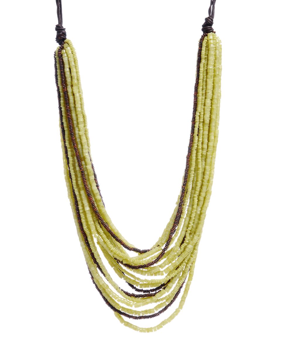 Kenneth Cole New York Necklace, Lime and Brown Seed Bead Multi Row