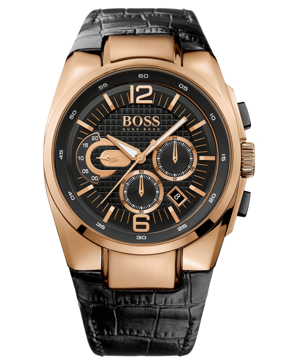 Hugo Boss Watch, Mens Chronograph Black Leather Strap 44mm 1512737