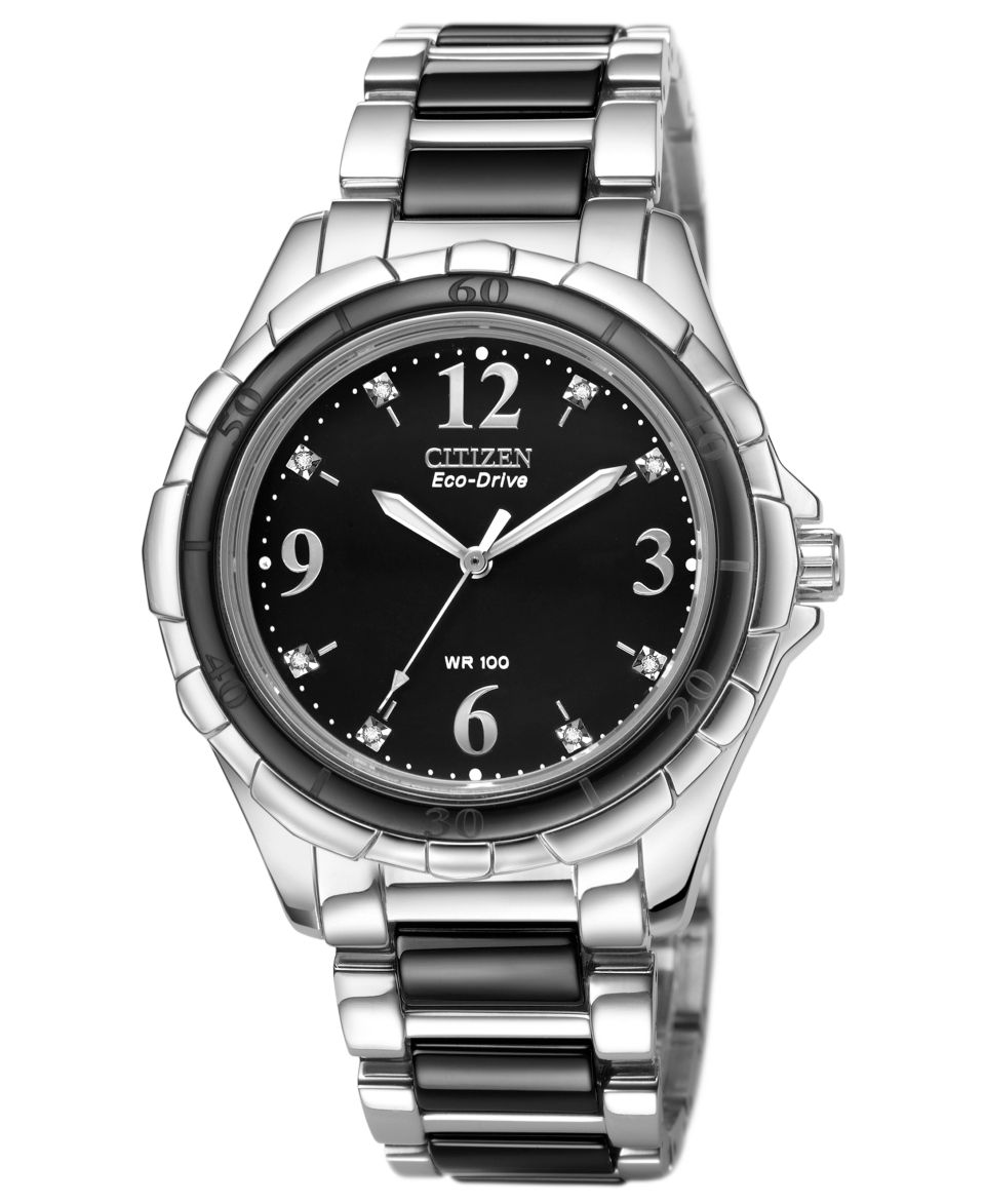 Bulova Watch, Womens Diamond Accent Stainless Steel and Black Ceramic