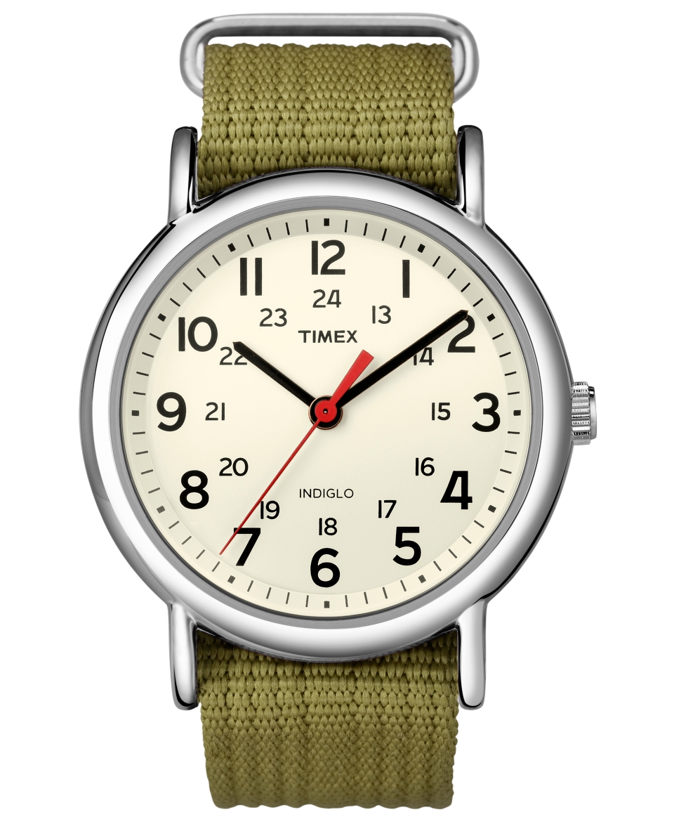Timex Watch, Weekender Olive Khaki Slip Through Nylon Strap 38mm