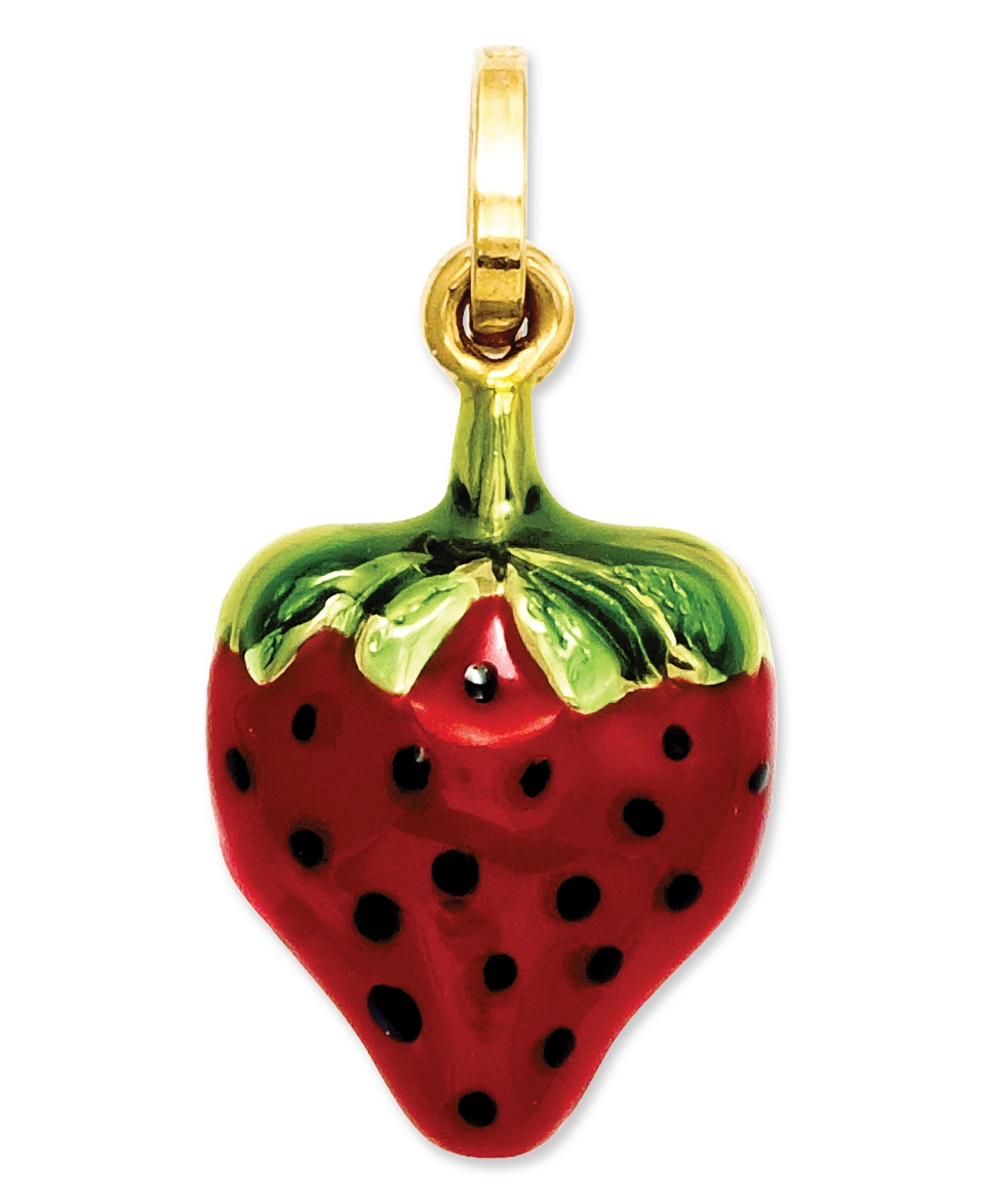 14k Gold Charm, Red and Green Puffed Strawberry Charm   Bracelets