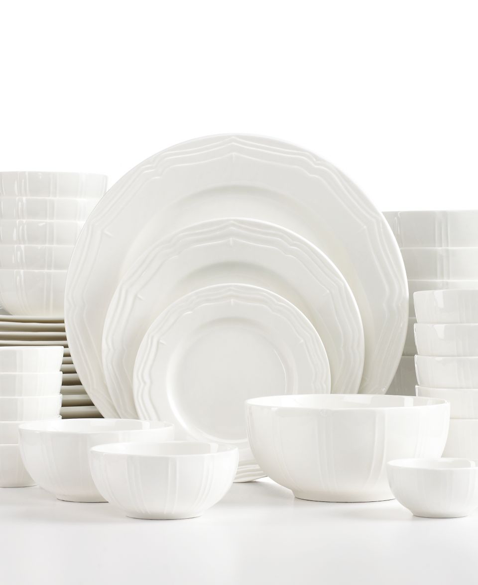 White Elements Dinnerware, Beacon Hill Scalloped 42 Piece Set