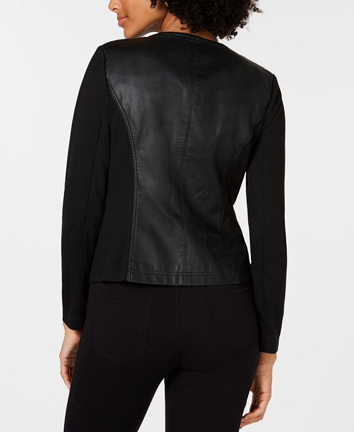 Alfani Faux-Leather Mixed-Media Jacket, Created for Macy's & Reviews ...