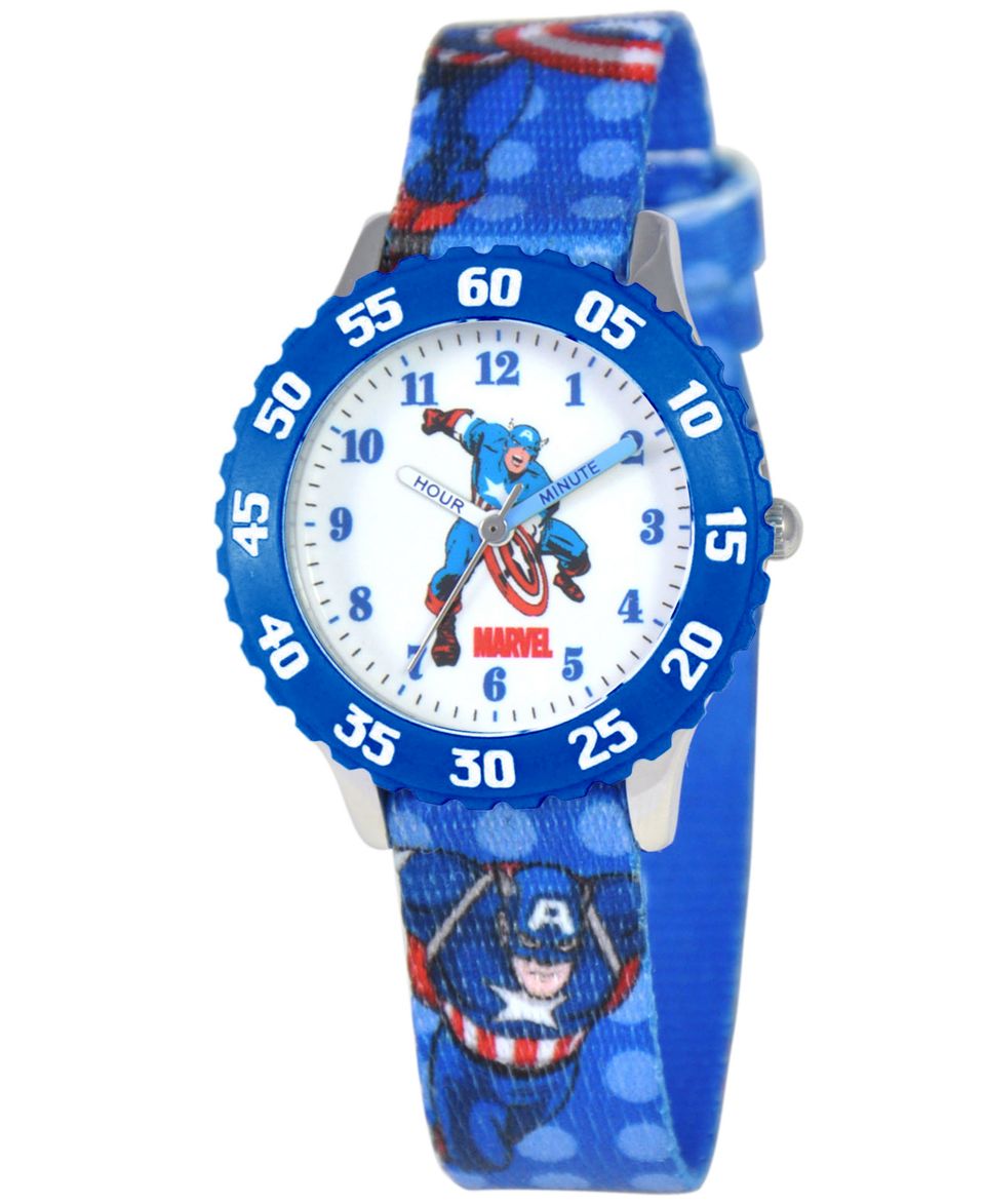 Marvel Watch, Kids Spider Man Time Teacher Blue Printed Nylon Strap