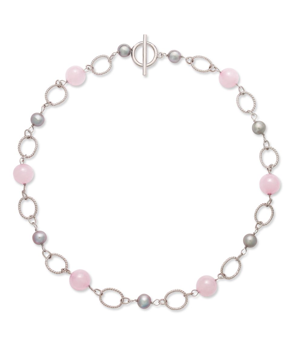 Sterling Silver Necklace, Grey Cultured Freshwater Pearl and Rose