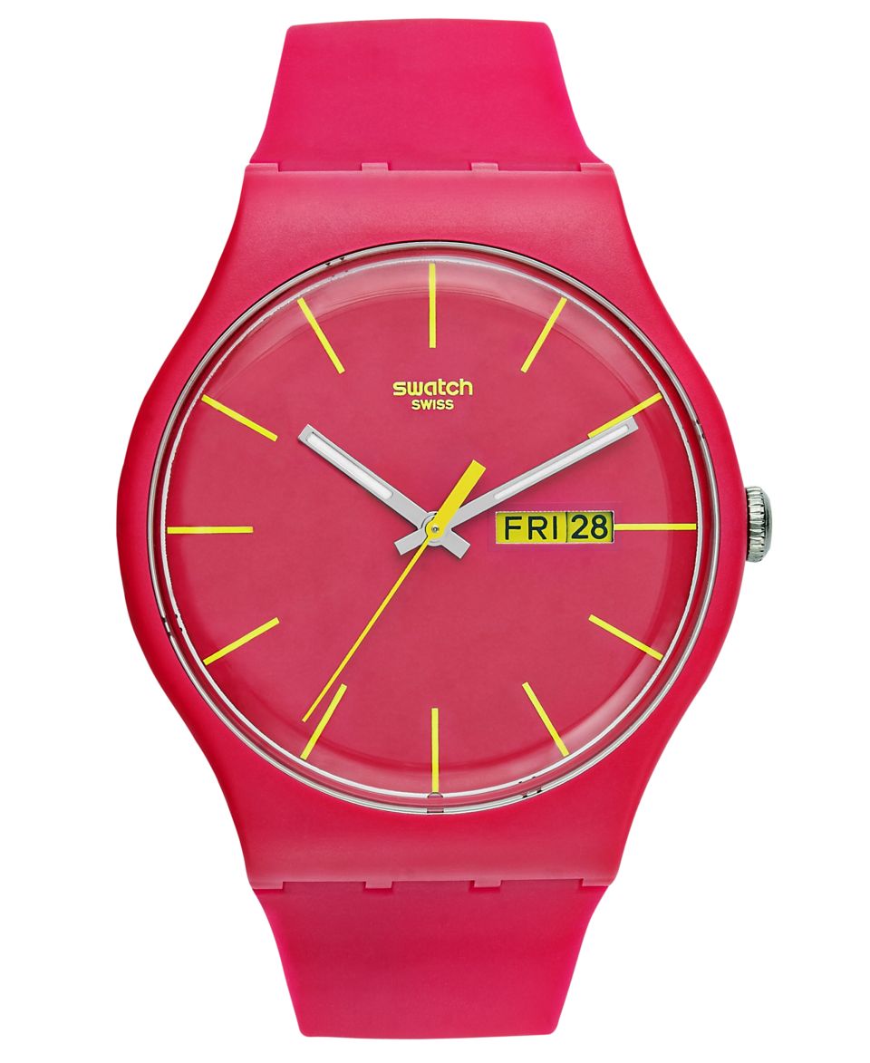 Swatch Watch, Unisex Swiss Intense Red Glitter Red Silicone Strap 34mm