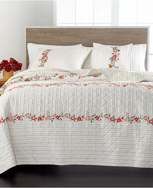 Martha Stewart Collection Closeout Embroidered Floral Quilt And Sham Collection Created For Macy S Reviews Quilts Bedspreads Bed Bath Macy S