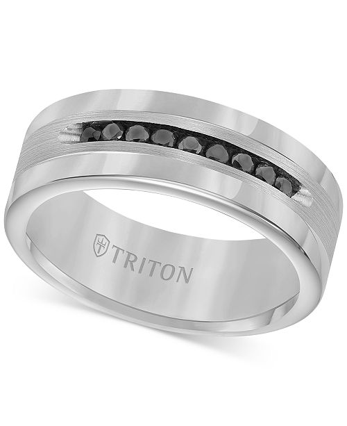 Triton Men S Tungsten And Sterling Silver Ring Channel Set Black Diamond Accent Wedding Band Reviews Rings Jewelry Watches Macy S