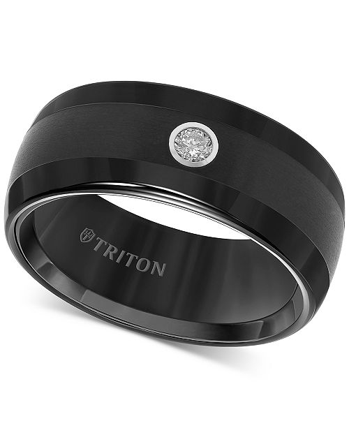 Triton Men S Black Tungsten Ring Diamond Wedding Band 1 10 Ct T W Reviews Rings Jewelry Watches Macy S