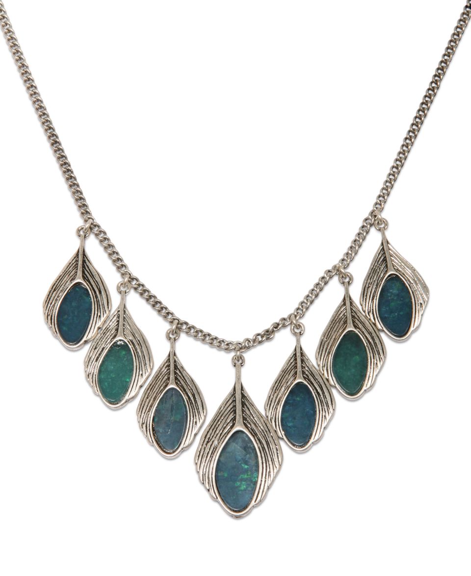 Lucky Brand Necklace, Silver tone Semi Precious Turquoise Peacock