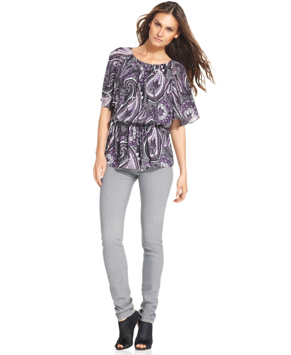 MICHAEL Michael Kors Petite Long Sleeve Printed Ruched Top & Skinny