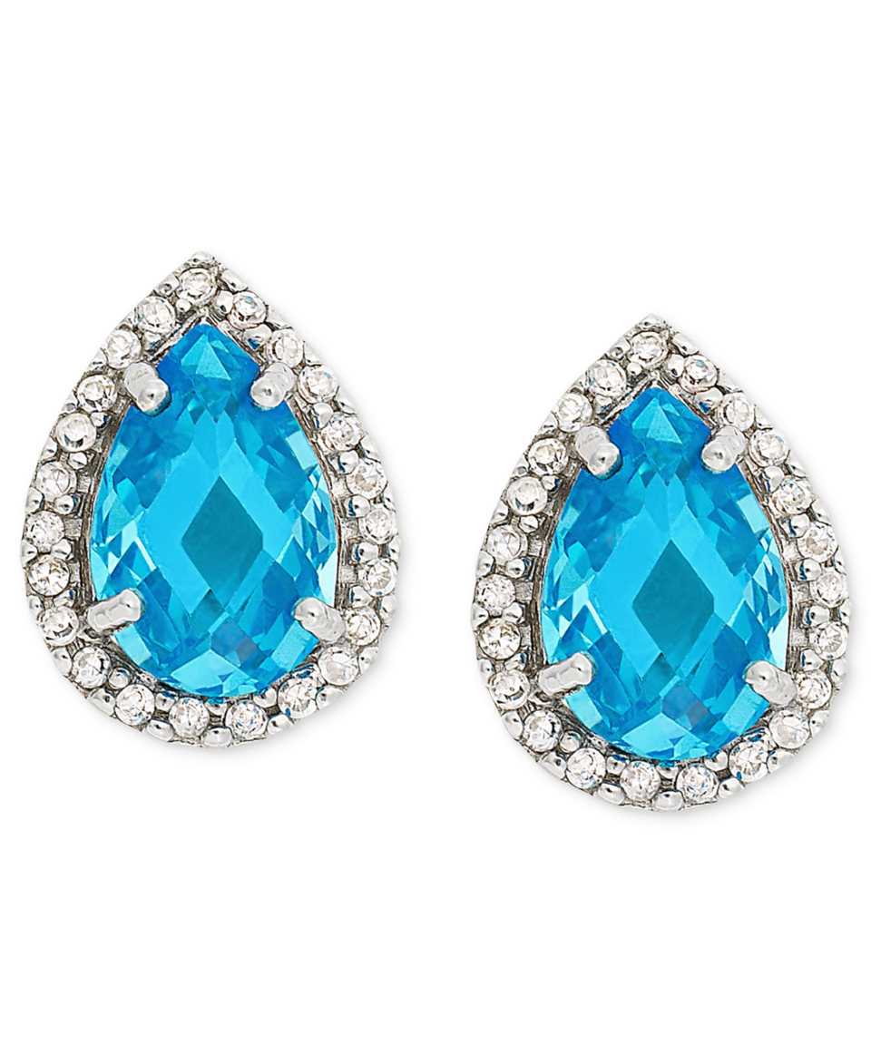 Brilliant Sterling Silver Earrings, London Blue Cubic Zirconia Pear