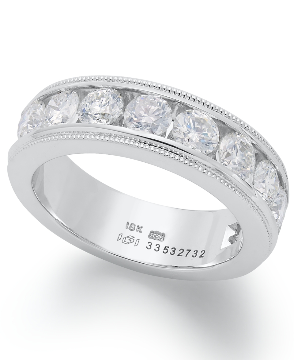 Diamond Ring, 18k White Gold Certified Diamond Milgrain Anniversary