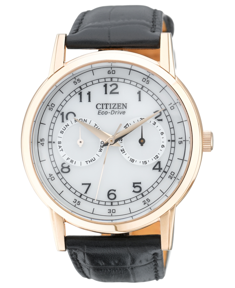 Citizen Watch, Mens Eco Drive Black Leather Strap 42mm AO9003 16A