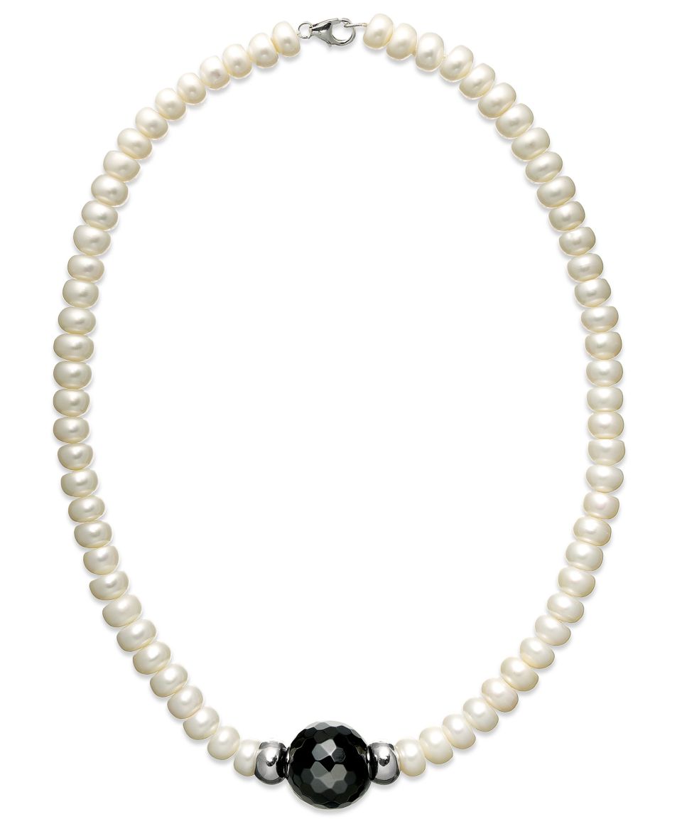 Necklace, Cultured Freshwater Pearl and Onyx (12 ct. t.w.) Necklace