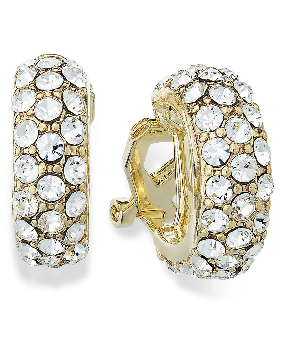 Lauren Ralph Lauren Earrings, 14k Gold Plated Pave Crystal Small Hoop