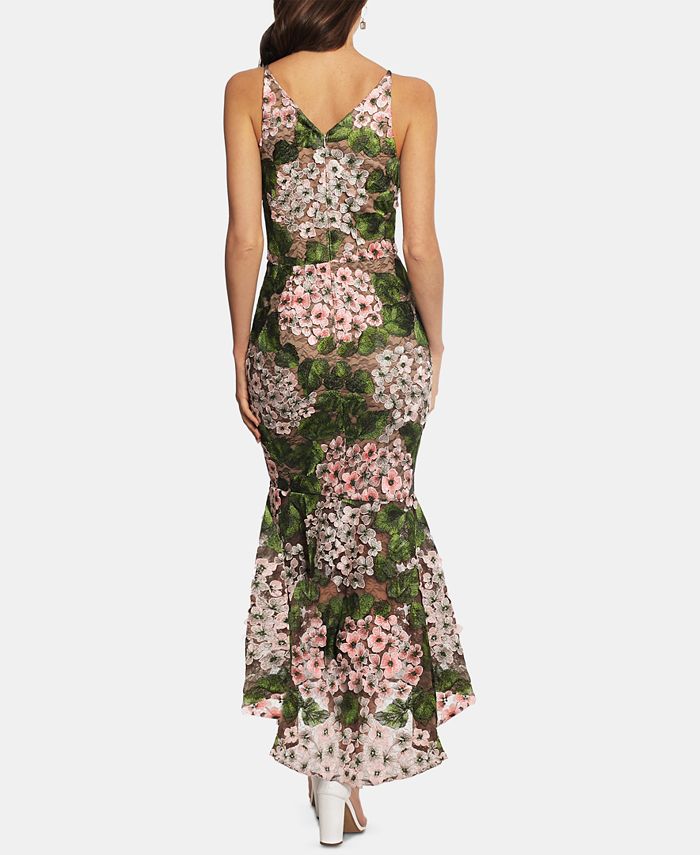 xscape floral ruffled gown