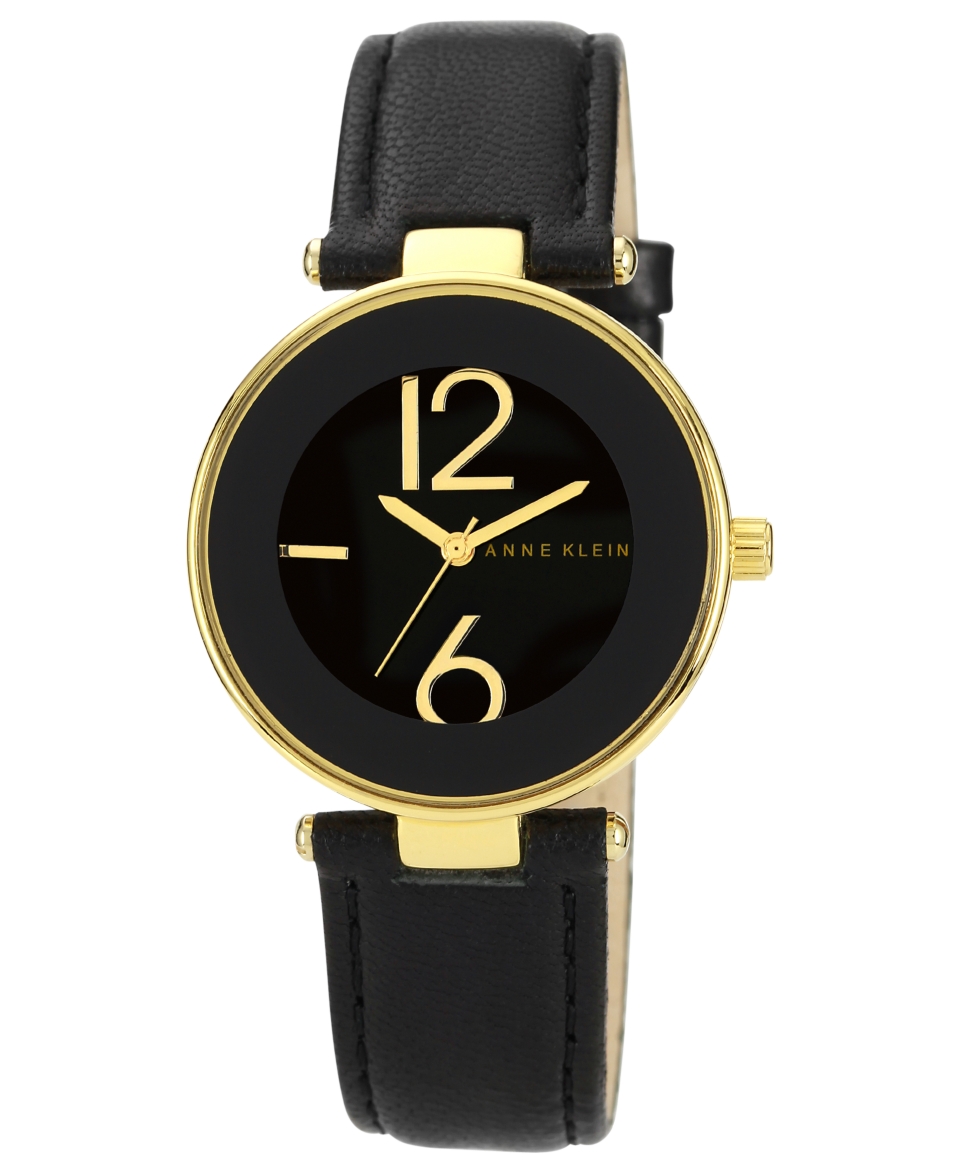 Anne Klein Watch, Womens Black Leather Strap 34mm AK 1064BKBK   All