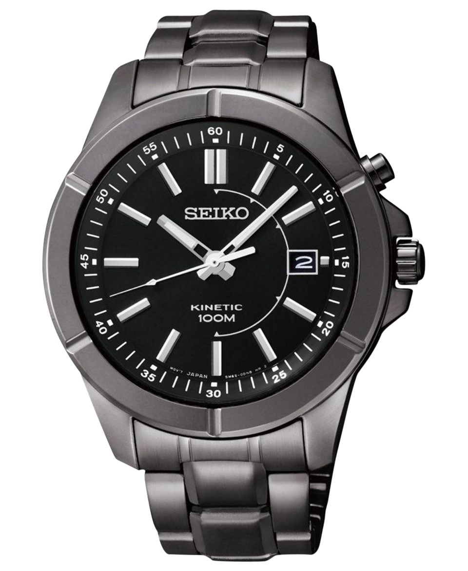 Seiko Watch, Mens Kinetic Black Ion Finish Stainless Steel Bracelet