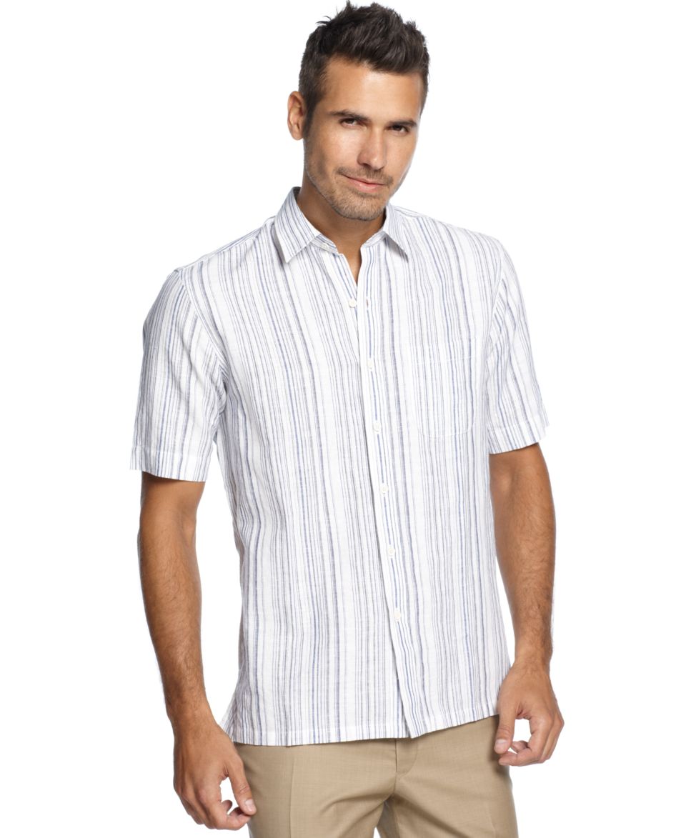 Tasso Elba Big and Tall Shirt, New Intext Stripe Linen Blend Shirt