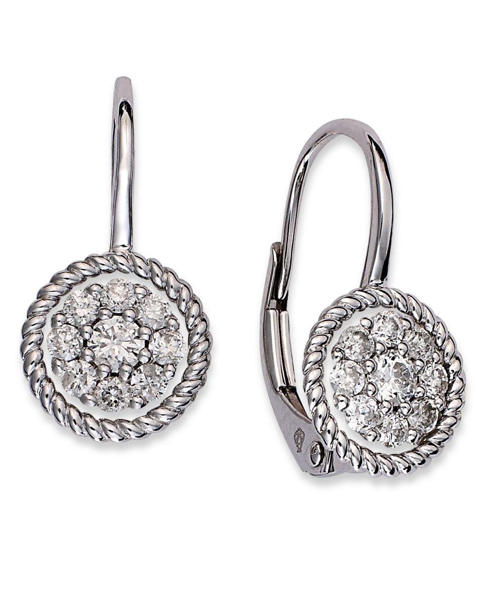 Diamond Earrings, 14k White Gold Diamond Rope Leverback Earrings (1/3