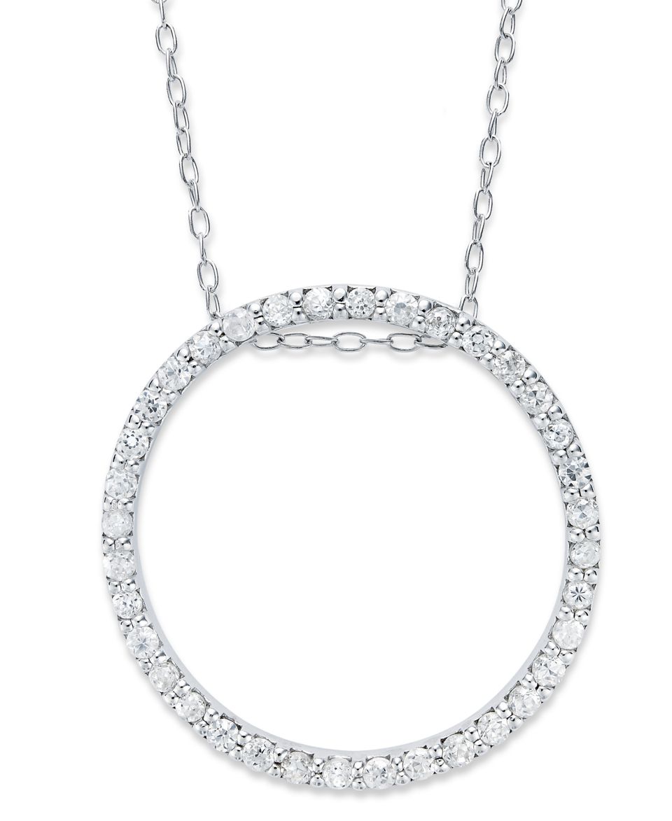 Diamond Necklace, Sterling Silver Diamond Open Circle Pendant (1/10 ct