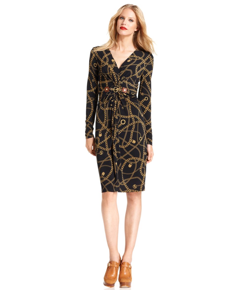 MICHAEL Michael Kors Dress, Long Sleeve Belted Status Print Shirt