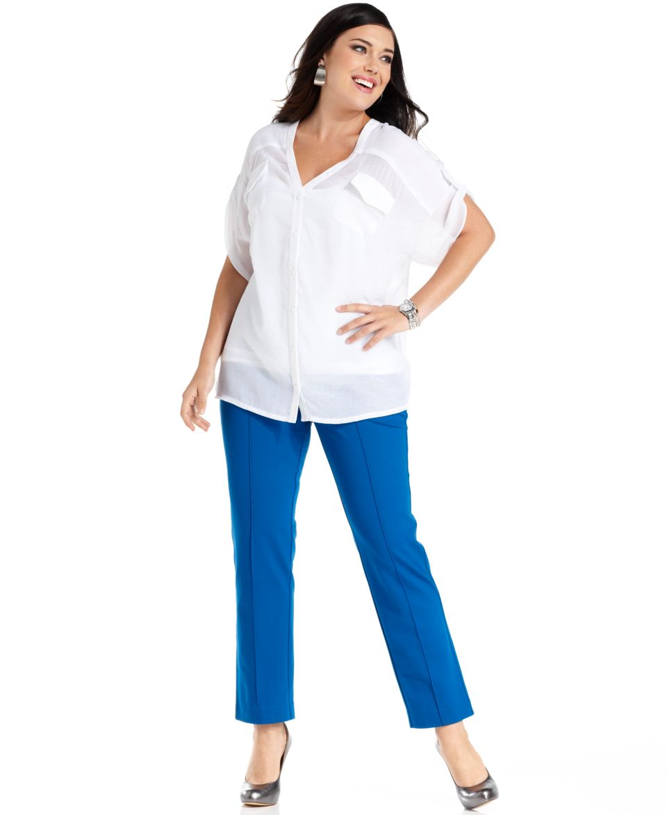 Alfani Plus Size Short Sleeve Utility Blouse & Comfort Waist Straight