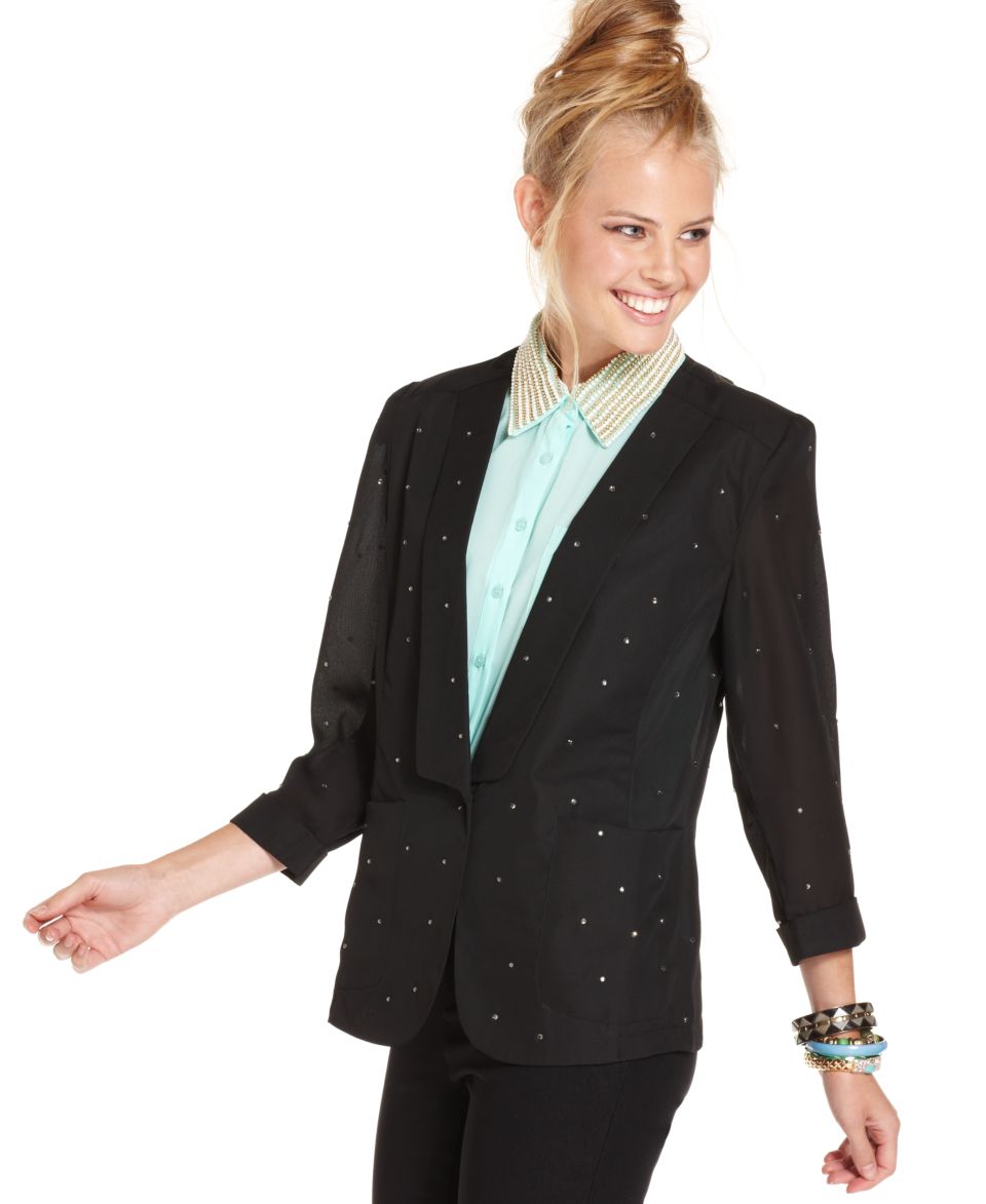 XOXO Juniors Blazer, Three Quarter Sleeve Sequin Tuxedo   Juniors