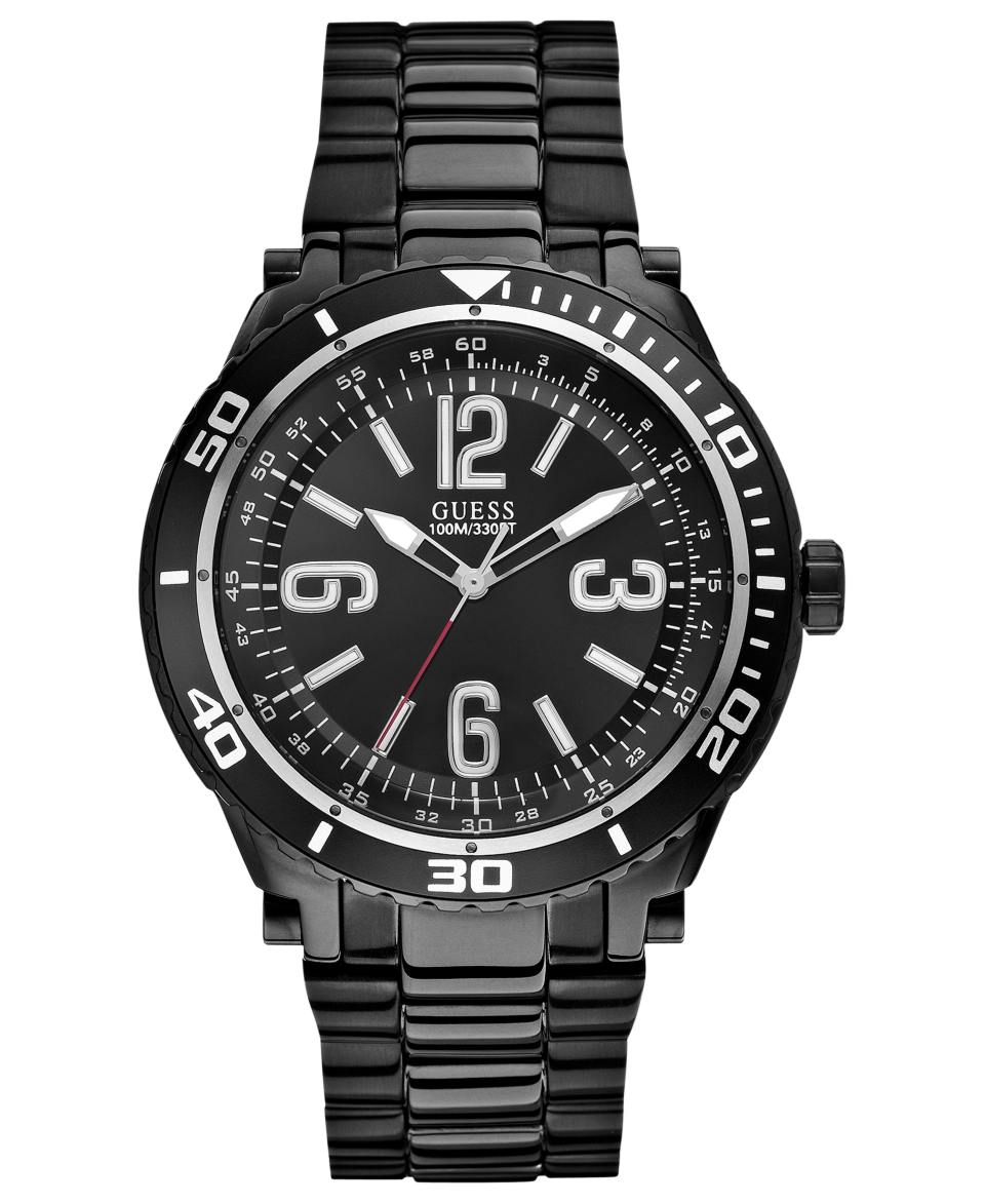 GUESS Watch, Mens Black Ion Plated Stainless Steel Bracelet 46mm