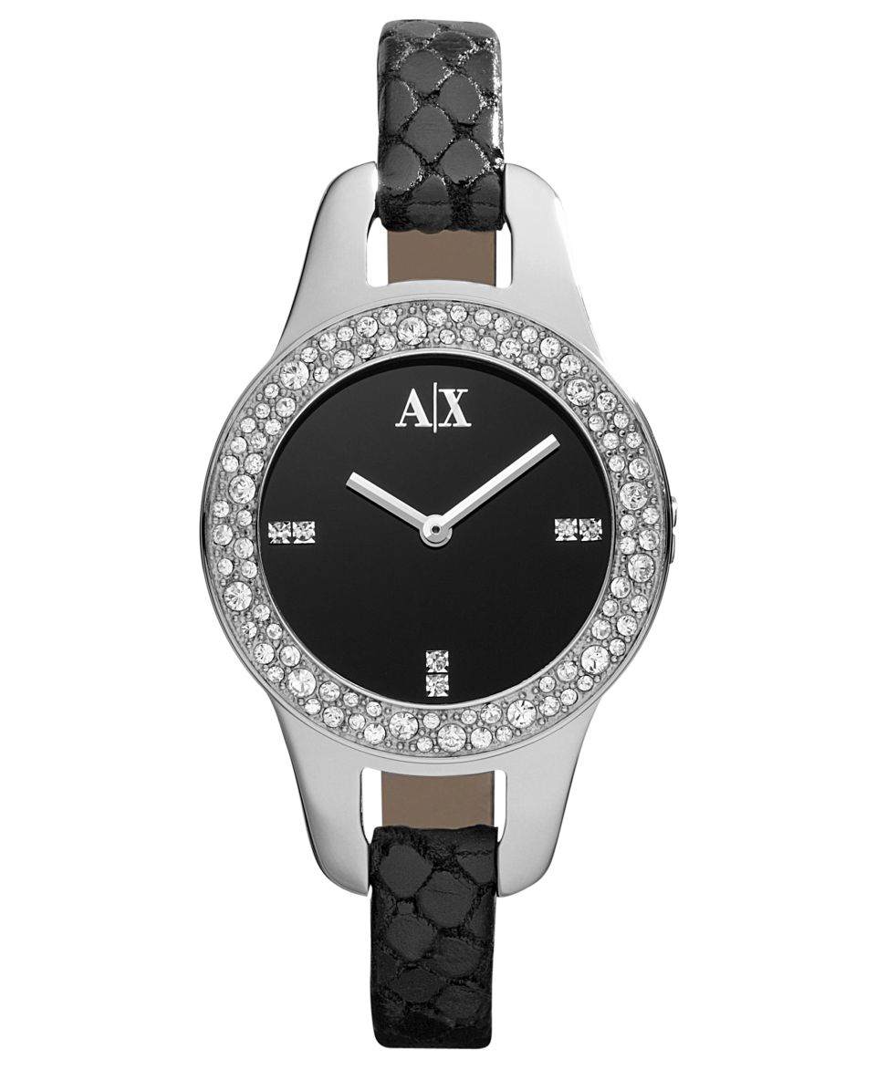 Armani Exchange Watch, Womens Black Python Stamped Leather Strap