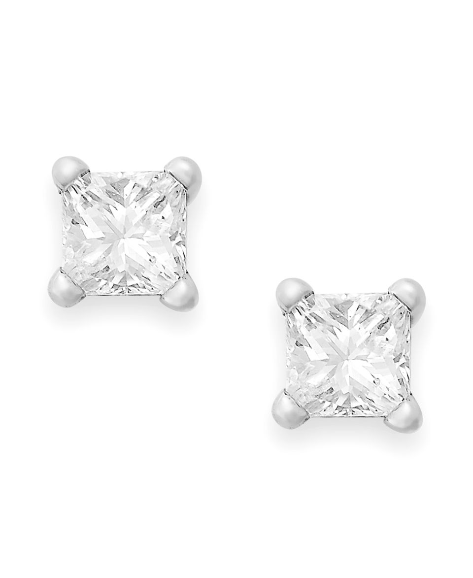 Diamond Earrings, 10k White Gold Princess Cut Diamond Stud Earrings (1