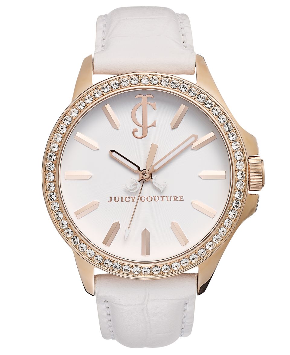 Juicy Couture Watch, Womens Jetsetter White Embossed Leather Strap