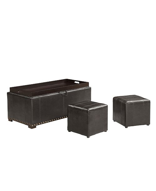 Ac Pacific Upholstered Storage Bench With 2 Side Ottoman Reviews Furniture Macy S