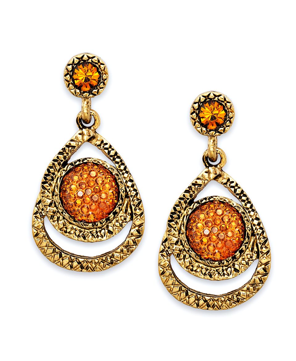 Style&co. Earrings, Antiqued Gold tone Topaz Acrylic Stone Drop