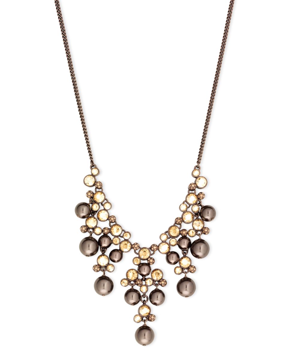 Givenchy Necklace, Brown Gold Tone Glass Pearl Frontal Drama Necklace