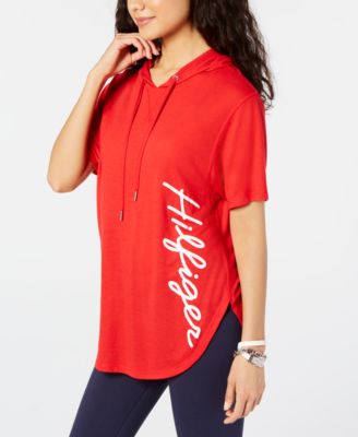 women's short sleeve hooded t shirt