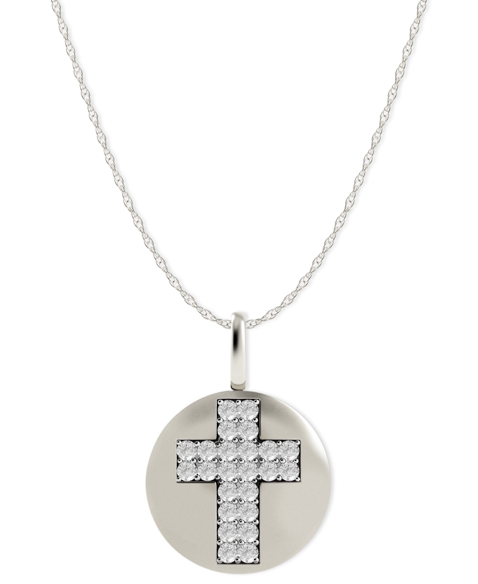 Diamond Necklace, 14k White Gold Diamond Double Cross Disk Pendant (1