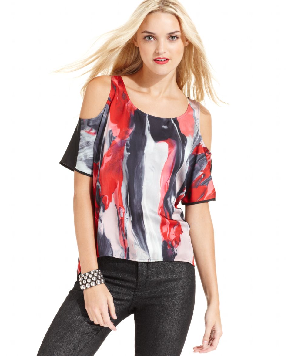 RACHEL Rachel Roy Top, The Hazel Short Sleeve Scoop Neck Mixed Print