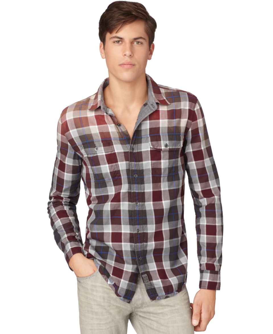 Calvin Klein Jeans Shirt, Ramble Plaid Military Shirt   Mens Casual