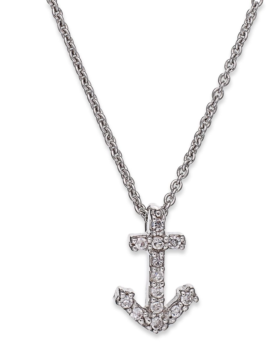 Brilliant Sterling Silver Necklace, Cubic Zirconia Anchor Pendant