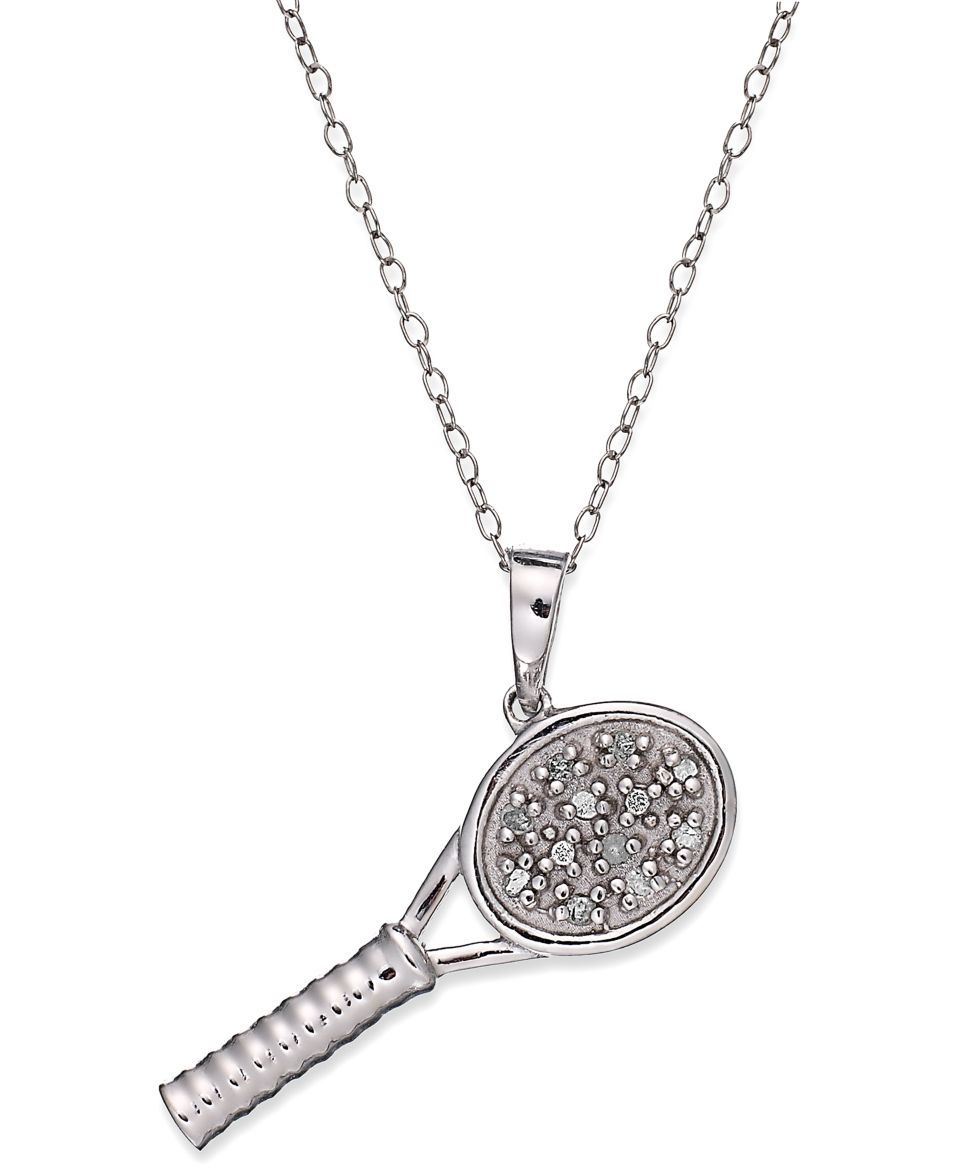 Diamond Necklace, Sterling Silver Diamond Tennis Racket Pendant (1/10